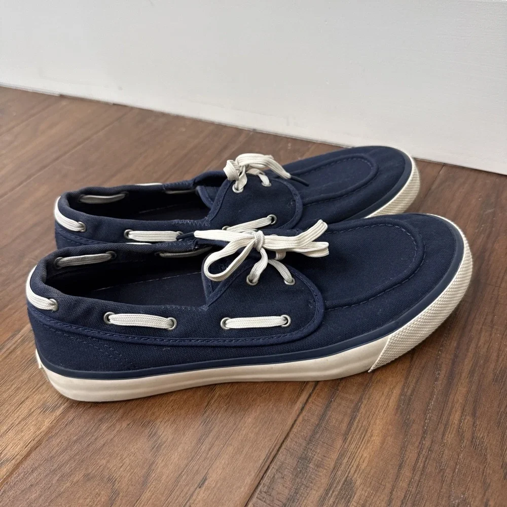Sperry Top-Sider Canvas Boat Shoes Men's 8.5 Navy Deck Loafers Lace Up Nautical